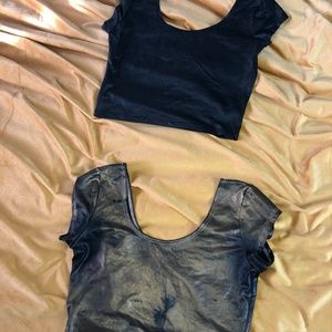 One black One gold leather crop top